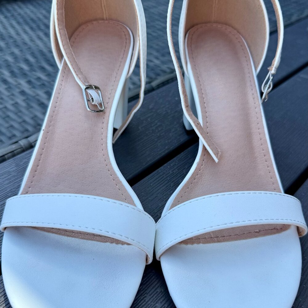 White Block Heel Sandals - Minimalist Chic